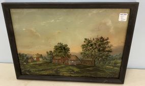 Vintage Reverse Painting of Farm Place