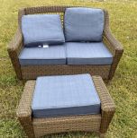 Rattan Wicker Porch Settee and Ottoman