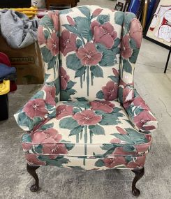 Century Floral Queen Anne Wing Back Chair