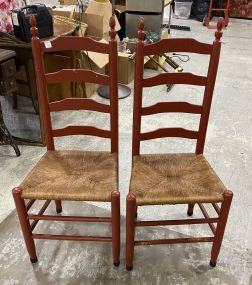 Two Primitive Style Ladder Back Chairs