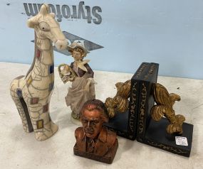 Bookends, Jefferson Coin Bank, Bisque Porcelain Figurine, and Giraffe