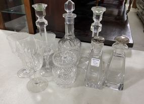 Clear Glass Candle Sticks, Decanter, Goblets, Jam, and Canisters