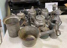 Group of Antique Pewter and Metal Ware Pitchers and Pots