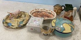 Pottery Plate, Bowl, Royal Doulton Mugs, Trinket Bowls, and Cup