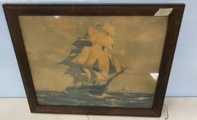 Old Framed Battle Ship Print