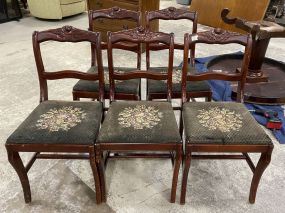 Five Mahogany Rose Carved Side Chairs