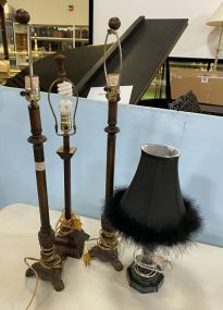 Three Metal Candle Stick Style Lamps