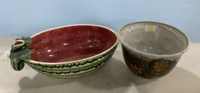 Italy Ceramic Watermelon Bowl and Signed Stoneware Vase