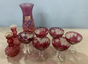 Cranberry Stems, Jars, and Vase