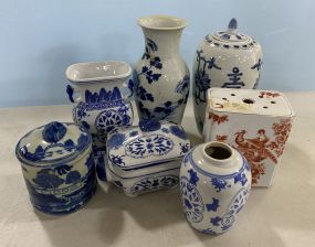 7 Blue and White Chinese Pieces