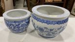 Two Blue and White Asian Porcelain Planters