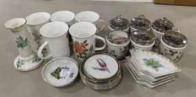 Hammersley Mugs, Wedgwood Coddlers, Candle Holder, and Small Plates