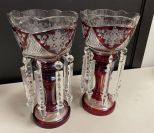 Pair of Red Bohemian Glass Lusters