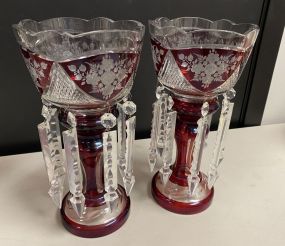 Pair of Red Bohemian Glass Lusters