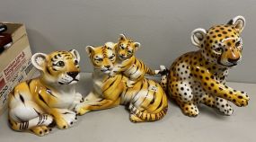 Three Italian Porcelain Tigers and Jaguar