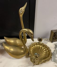 Brass Swans and Shell Candle Sconces