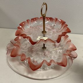 Pink and Clear Glass Tray and Under Plate