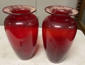 Two Red Glass Flower Vase