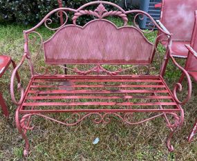Red Painted Metal Outdoor Bench