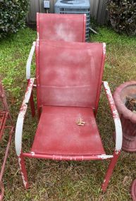 Two Red Painted Vintage Outdoor Arm Chairs