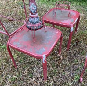 Two Red Painted Patio Side Tables