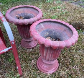 Pair of Red Painted Concrete Planter Urns