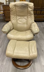 Tan Leather Chair and Ottoman
