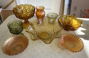 Group of Vintage Amber and Green Depression Style Glassware