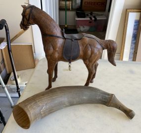 Paper Mache Style Horse and Bull Horn