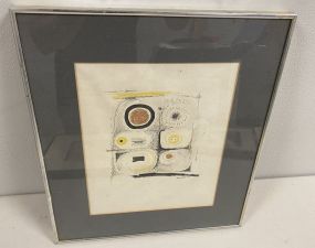 Signed Abstract 1970 Pen Drawing Print