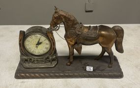 Vintage Spartus Cast Bronze Mantel Horse Clock