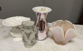 Three Porcelain Vases and Art Glass Bowl