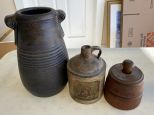 Pottery Vase, Old Stoneware Jug and Wood Mold