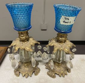 Pair of Brass and Glass Candle Holders