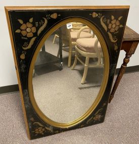 Heavy Black and Gold Painted Oval Wall Mirror