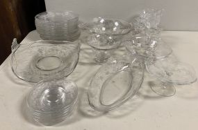 Group of Etched Flower Glassware