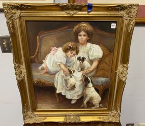 Portrait Painting of Mother, Daughter, and Dogs