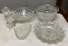 4 Press Glass Bowls and Glass Angel