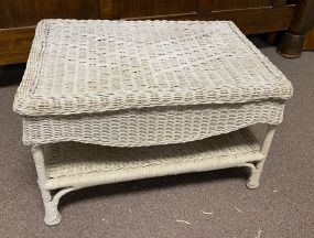 Worn White Wicker Coffee Table