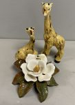Pottery Giraffe Figurines and Ceramic Magnolia