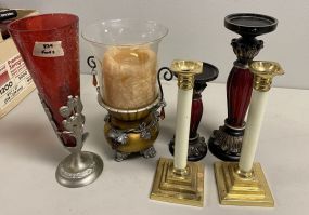 Five Decorative Candle Holders and Decorative Vase