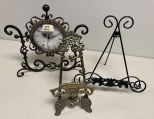 Brass Plate Stand, Metal Plate Stand, and Metal Clock Decor