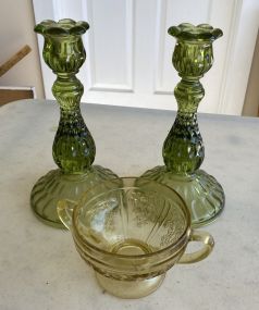 Pair of Amber Glass Candle Holder and Cup