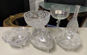 Group of Pressed Crystal Compotes, Candy Dish, Decanter, and Bowls
