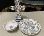 Ceramic Cross, German Footed Bowl and China Porcelain Plate