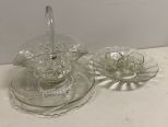 Glass Torte Chargers, Heavy Glass Basket, Bowl and Sugar Creamer