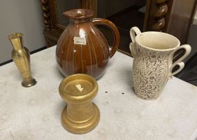 3 Flower Vases and Gold Candle Platform