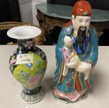 Asian Porcelain Figurine and Small Chinese Porcelain Vase