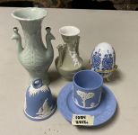 Wedgwood Cup & Saucer, Bell Egg, and Vases