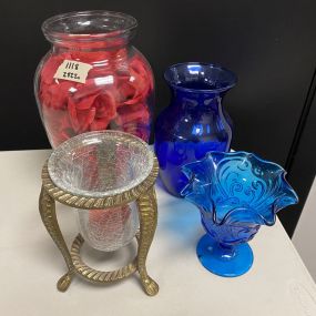 Glass Vases, Compote, and Candle Holder